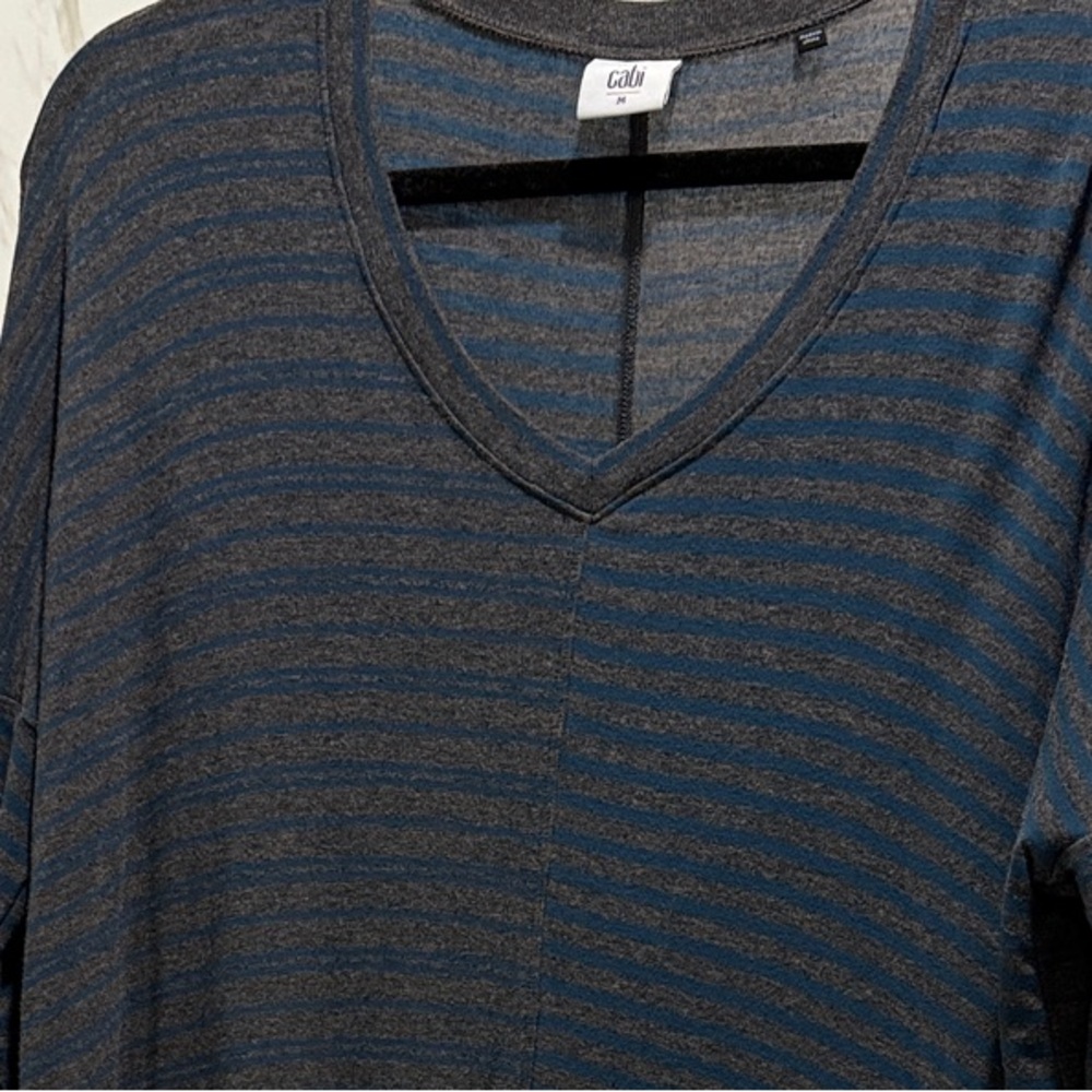 Cabi  Women's Teal and Gray Striped Long Sleeve Top